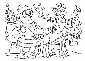 Раскраска «Дед Мороз и олени»