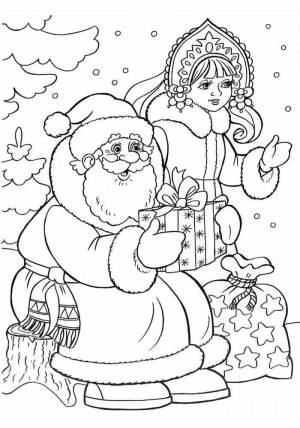 Раскраски Дед мороз и снегурочка новогодние