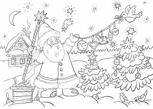 Раскраски год, Раскраска дед мороз с птицей новогодние