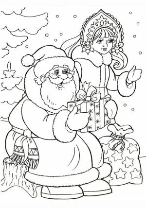 Дед мороз и снегурочка рисунок для детей раскраска