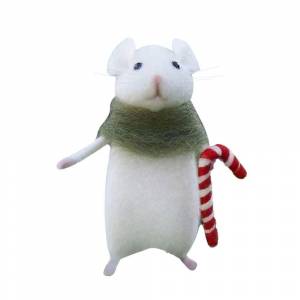 Мышь из шерстяного фетра ручной работы, мышь с рождественской шляпой, фигурка из шерстяного фетра с милым узором, мышь на Хэллоуин