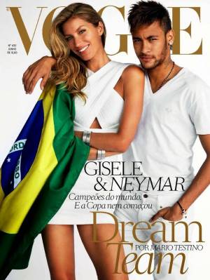 Neymar and Gisele Bundchen in a photo shoot by Mario Testino for Vogue Brazil, June 2014