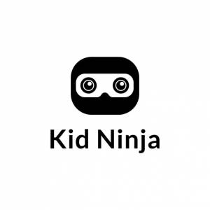 Ребенок ниндзя милый ниндзя голова логотип концепция черный ниндзя шаблон дизайна супергерой характер