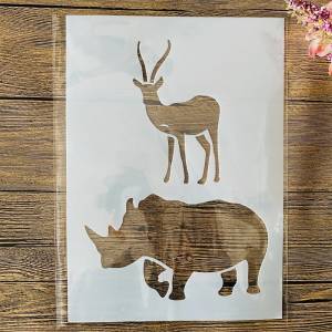 Трафареты  для самостоятельного нанесения слоев оленя и носорогов, 29 см