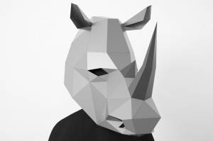 Низкополигональная маска носорога, маска носорога из бумаги своими руками, шаблон PDF для 3D-маски носорога