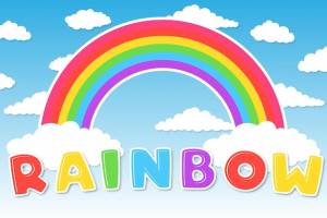 Радуга красочные облака голубое небо редактируемый текстовый эффект стиль шрифта шаблон милый дизайн фона