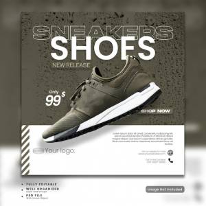 Баннерная реклама спортивной обуви пост в социальных сетях и шаблон ленты instagram premium psd