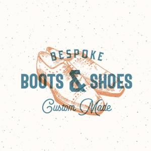 Сделанные на заказ ботинки и ботинки ретро знак  шаблон логотипа с иллюстрацией обуви человека и типографикой года изготовления вина