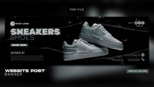 Шаблон сообщения в социальных сетях и на веб-сайте реклама кроссовок и обуви premium psd