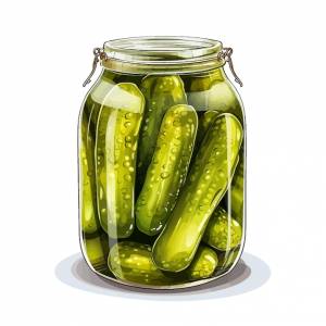 Банка соленых огурцов с серебряной тарелкой с надписью «огурцы»