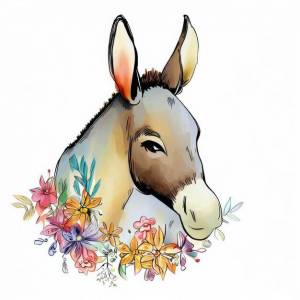 Рисунок осла с цветами на нем