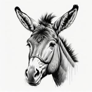 Рисунок осла с черной мордой и надписью «осел»