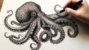 рисунок осьминога кем то карандашом, картинки осьминогов для рисования, осьминог, свежий фон картинки и Фото для й загрузки