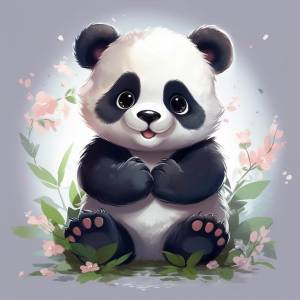 Милая панда сидит в траве иллюстрация ai генеративный