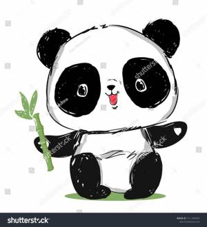 Painted Cute Cheerful Panda Bamboo Vector