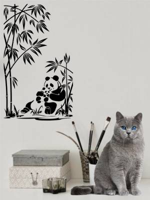 Наклейка интерьерная большая на стену, на дверь, на холодильник-бамбук, панды, улыбка