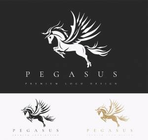 Шаблон векторного логотипа пегаса дизайн формы пегаса