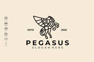 Роскошные линии искусства геральдические пегас лошадь дизайн шаблона логотипа вектор