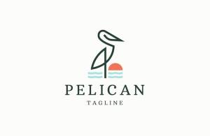 Шаблон логотипа пеликана с плоской векторной иллюстрацией