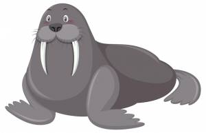 Шаблон стикера мультяшного моржа