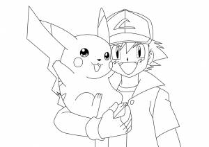 Раскраска Эш и Пикачу  