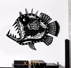 Piranha Fish Sea Monster Black Wall Art Decal Sticker Съемная виниловая наклейка Роспись стен Под Трафарет домашний декор S M L