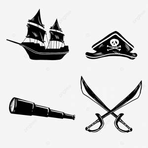 Ручной обращается черно белый пиратский корабль PNG , Пиратский лодка, телескоп, резец PNG картинки и пнг PSD рисунок для й загрузки