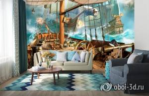3D Фотообои «На борту пиратского корабля»