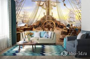 3D Фотообои «Штурвал пиратского корабля»