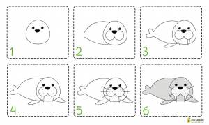 Простой рисунок моржа пошагово ребенку скетч для малышей