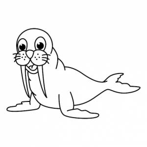 Милый вектор иллюстрации страницы раскраски мультфильма моржа для детей книжка-раскраска