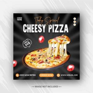 Вкусное меню пиццы и ресторан в социальных сетях instagram квадратный шаблон поста