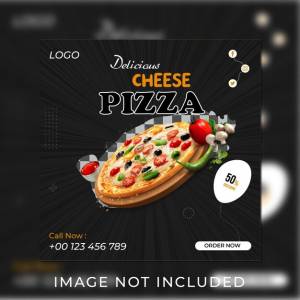 Вкусная пицца и меню еды шаблон баннера в социальных сетях