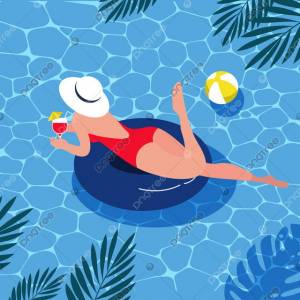 женщина в бассейне на летней иллюстрации, женщина, плавание, бассейн фон картинки и Фото для й загрузки
