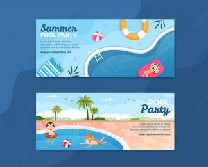 летняя вечеринка у бассейна горизонтальный баннер шаблон мультфильм фон векторная иллюстрация рисунок Шаблон для скачивания на Pngtree