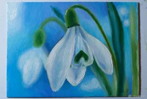 Пишем маслом нежный подснежник