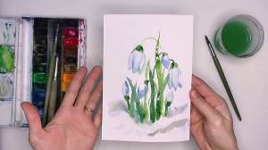 Рисуем подснежники акварелью