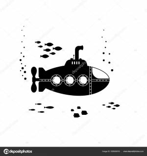 Чёрная силуэт подводной лодки с перископом под водой