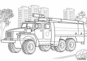 Раскраска Пожарная машина Урал