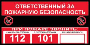 Знак Ответственный за пожарную безопасность 112, 101