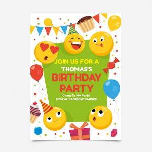 Шаблон приглашения на день рождения с плоским смайликом