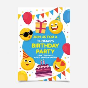 Шаблон приглашения на день рождения с плоским смайликом