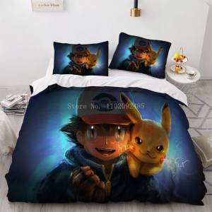 Постельный Комплект постельного белья Pokemon Pikachu, пододеяльник, наволочка, двойная королева, размер King, спальня, домашний текстиль, подарок для детей