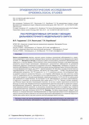 РАК РЕПРОДУКТИВНЫХ ОРГАНОВ У ЖЕНЩИН ДАЛЬНЕВОСТОЧНОГО ФЕДЕРАЛЬНОГО ОКРУГА