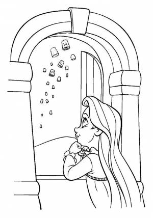 Раскраски Раскраска Рапунцель наблюдает из окна раскраски рапунцель запутанная история