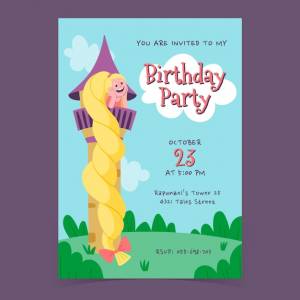 Ручной обращается шаблон приглашения на день рождения рапунцель