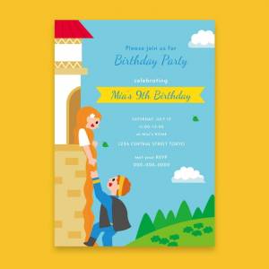 Плоский шаблон приглашения на день рождения рапунцель