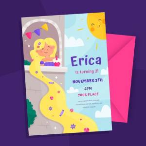 Шаблон приглашения на день рождения рапунцель