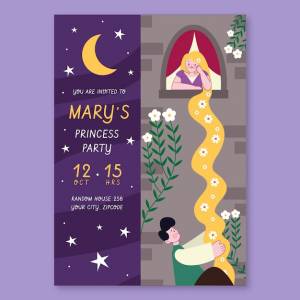 Шаблон приглашения на день рождения рапунцель