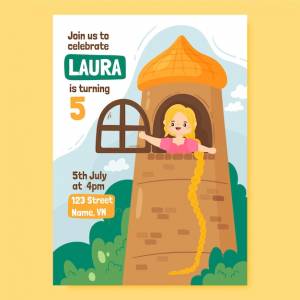 Ручной обращается шаблон приглашения на день рождения рапунцель